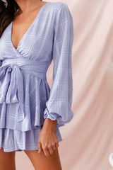 Lavender Plaid Romper with Plunging V-Neck