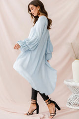 Light Blue High-Low Hem Top with Tiered Balloon Sleeves